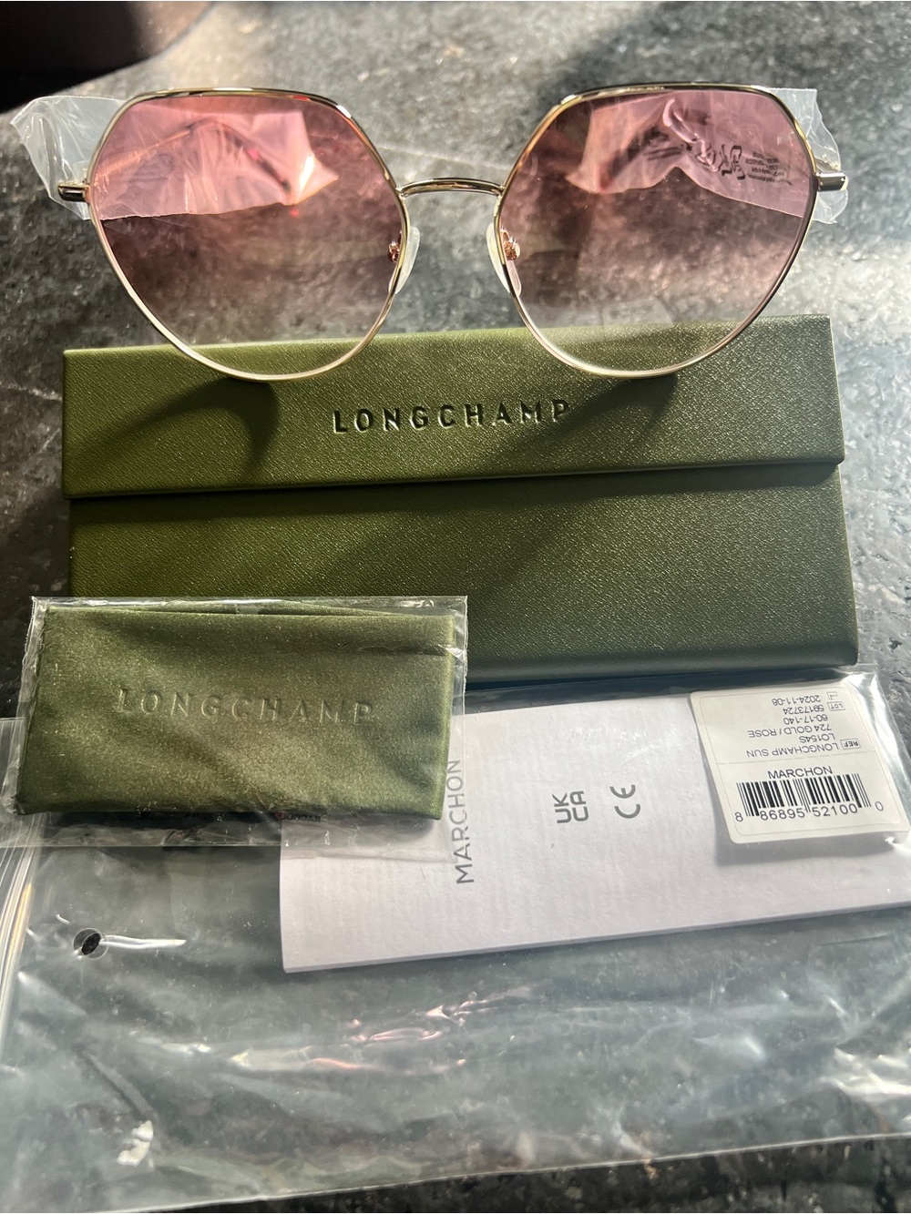 Longchamp Rose-Tinted Gradient Lens Sunglasses with Gold Frame